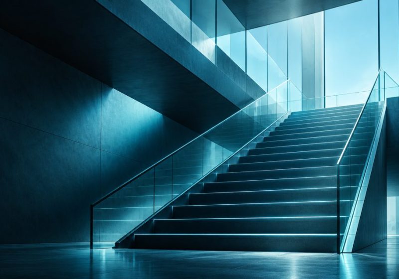 Glass staircase in blue light