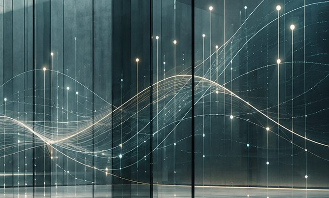 Abstract data lines over glass