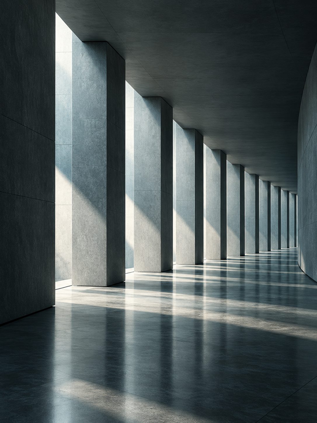 Concrete colonnade in soft light